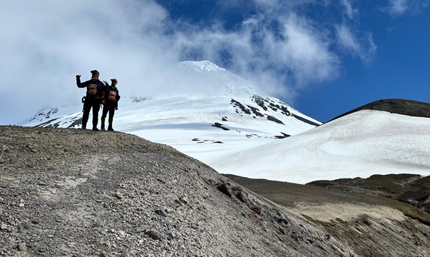 Geologists perform fieldwork at Augustine Volcano in Cook Inlet